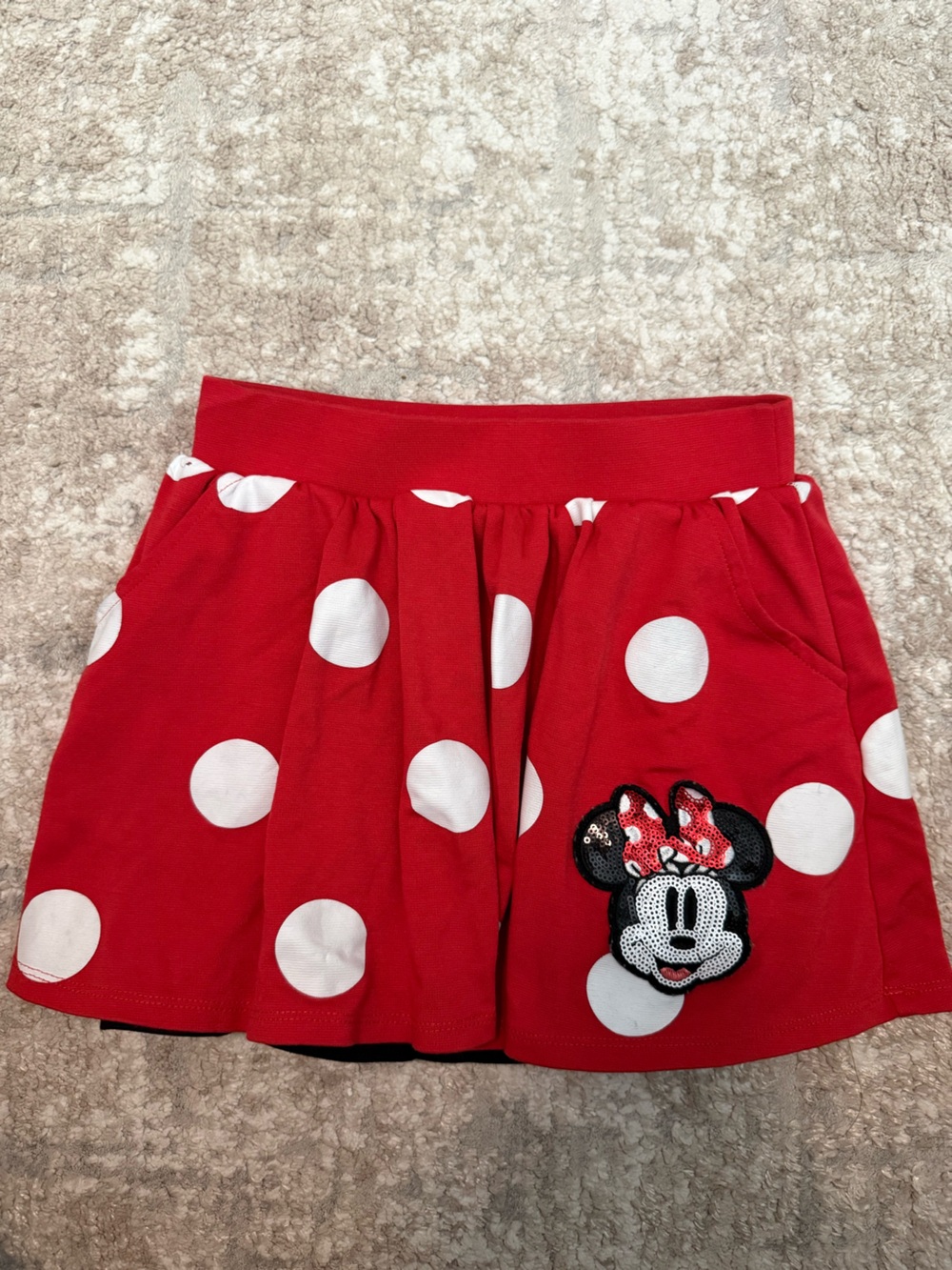 Disney Red Polka Dot Kids Skort with Minnie Sequins Patch size 7/8